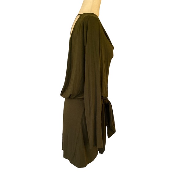 Haute Hippie Army Green Draped Faux Wrap Drop Waist Modal Jersey Tunic Dress - M - Picture 6 of 14